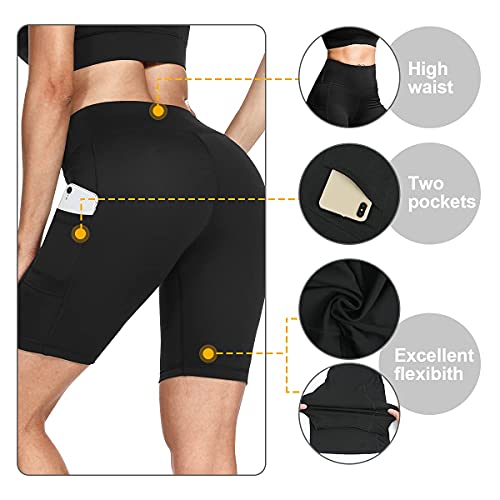 ACWOO Pantalones cortos de yoga Mujer, con 2 Bolsillos Laterales de Cintura Alta Yoga Shorts, Yoga Pantalones Cortos Deportivos para Entrenamiento de Gimnasia, Fitness, Ejercicio, Correr, Motorista