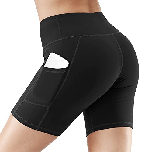 ACWOO Pantalones cortos de yoga Mujer, con 2 Bolsillos Laterales de Cintura Alta Yoga Shorts, Yoga Pantalones Cortos Deportivos para Entrenamiento de Gimnasia, Fitness, Ejercicio, Correr, Motorista