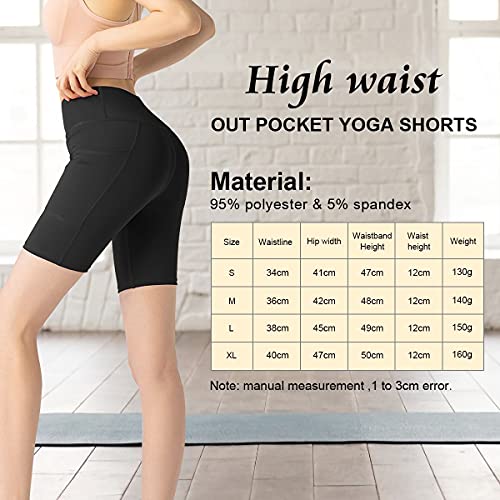 ACWOO Pantalones cortos de yoga Mujer, con 2 Bolsillos Laterales de Cintura Alta Yoga Shorts, Yoga Pantalones Cortos Deportivos para Entrenamiento de Gimnasia, Fitness, Ejercicio, Correr, Motorista