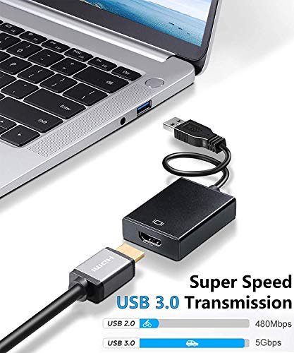 Adaptador USB a HDMI, USB 3.0/2.0 a HDMI Audio Video Adapter HD 1080P Video Cable Convertidor para PC, portátil, HDTV Compatible con Windows XP/10/8/7