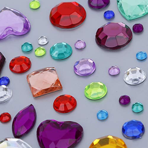 Adhesivo de Diamantes de Imitación Gemas de Cristal Pegajoso para Niños Artesanía Bricolaje Joyas Bling Multicolor para el Rostro, Maquillaje, Uñas, Adornos de Scrapbooking, 6 hojas 486 piezas