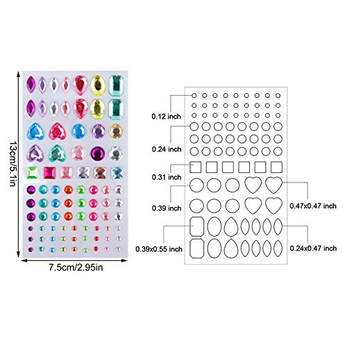 Adhesivo de Diamantes de Imitación Gemas de Cristal Pegajoso para Niños Artesanía Bricolaje Joyas Bling Multicolor para el Rostro, Maquillaje, Uñas, Adornos de Scrapbooking, 6 hojas 486 piezas