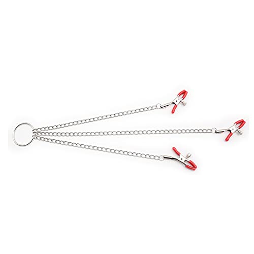 Adjustable Nipple Clips, Non Piercing Nipple Rings with Chain, Nipple Rings Breast Stimulation Toys, Pacifier Clip Lasso for Sex Pleasure (Red)