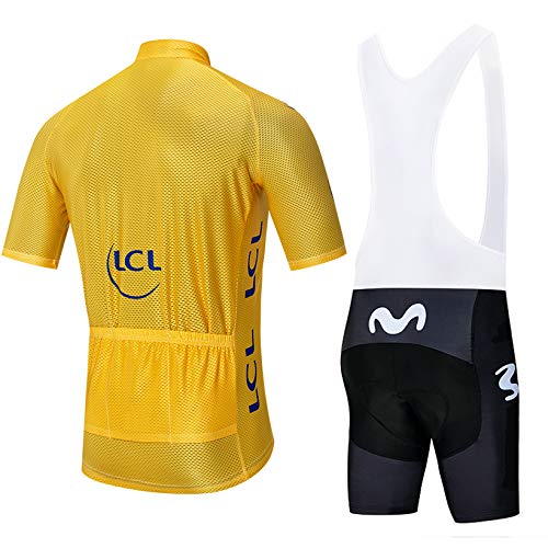 ADKE Hombre Camisetas de Ciclismo para Verano, Maillot Manga Corta de Bicicleta, y Culotte Ciclismo Transpirable, Secado Rápido (M-Yello, XL)