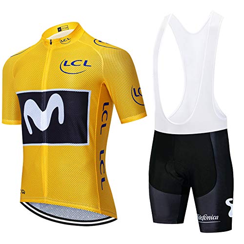 ADKE Hombre Camisetas de Ciclismo para Verano, Maillot Manga Corta de Bicicleta, y Culotte Ciclismo Transpirable, Secado Rápido (M-Yello, XL)