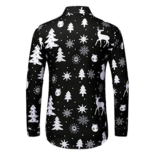 Adpan Hombres Casual Copos De Nieve Navidad Deer Impreso Navidad Camisa Top Blusa, Negro, XXL