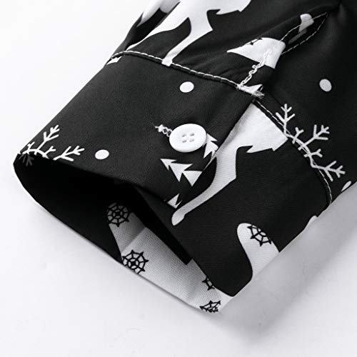 Adpan Hombres Casual Copos De Nieve Navidad Deer Impreso Navidad Camisa Top Blusa, Negro, XXL