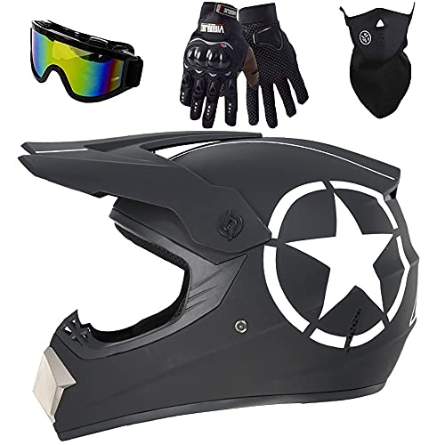 Adulto Offroad Casco Motocross Conjunto De Casco De Motocicleta Todoterreno Unisex para Jóvenes Y Niños Equipo Protección De Casco Anticolisión Certificación Dot ECE (55~62 Cm)