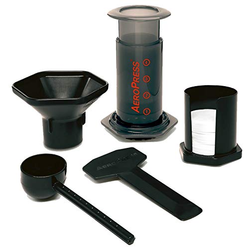 Aerobie AeroPress - Cafetera a presión para cafés y expresos (Incluye Bolsa de Nylon con Cremallera), Color Negro