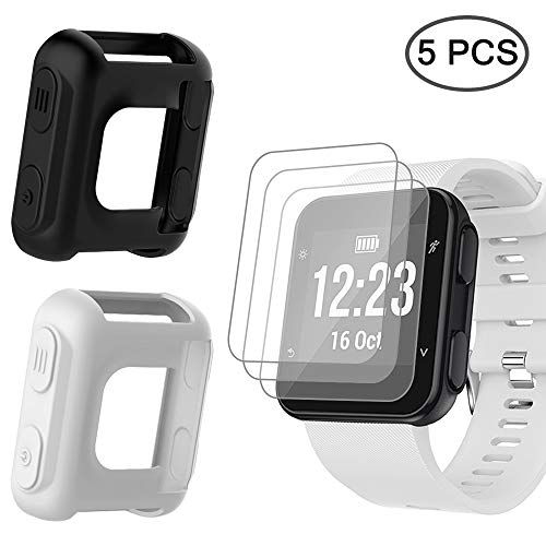 AFUNTA - Funda para Reloj de 2 Piezas y Protector de Pantalla de 3 Piezas para Forerunner 35, película de Vidrio Templado, Protector contra arañazos de Alta definición