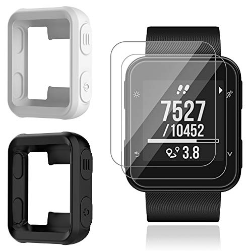 AFUNTA - Funda para Reloj de 2 Piezas y Protector de Pantalla de 3 Piezas para Forerunner 35, película de Vidrio Templado, Protector contra arañazos de Alta definición