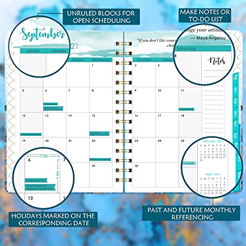 Agenda 2021 - a5 Visualización semanal de enero a diciembre de 2021, tapa dura con bolsillo, papel grueso, bandas, encuadernación con dos cables, pestañas, Dorado azul