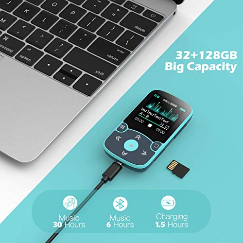 AGPTEK 32GB Clip Reproductor MP3 Bluetooth 5.0, HiFi MP3 Player Portátil Deportivo con Radio FM, Grabación de Voz, Podómetro, Soporta hasta 128 GB, Azul