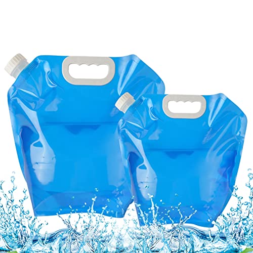 AIBAOBAO Bidón de Agua Plegable, Recipiente de Agua Plegable, 2 Pcs (5L + 10L) Bolsa Agua, Waterproof Bag Potable Portátil, para Viaje, Acampar, Picnic BBQ, Deportes, Camping y Coche