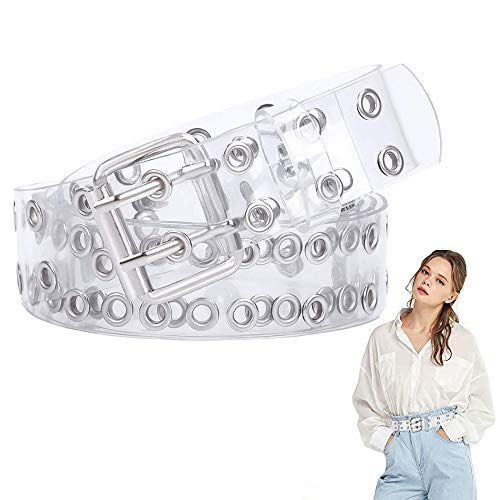 Aieraczy Cinturón de Doble Ojal, PVC Transparentes Cinturones, Cinturón de Moda Para Mujer, PVC Cinturón Transparente con Doble Ojal con Agujeros/Cadena Larga para Mujeres, Adolescentes, Niñas