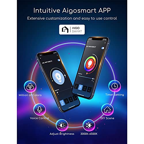 Aigostar 6 Pack Bombilla LED inteligente WiFi A60， 9W， E27 rosca gorda， RGB + CW. Regulable multicolor+luz cálida o blanca 3000 a 6500K， 800lm. Compatible Alexa y Google Home， energética A+