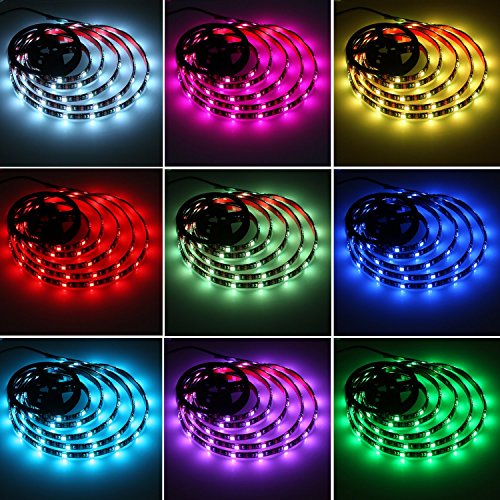 aijiaer - Tira de luces LED alimentada con pilas, 5050 2M, tira flexible de luz LED RGB que cambia de color, resistente al agua, 60 ledes de 5 V, incluye mando a distancia por radiofrecuencia