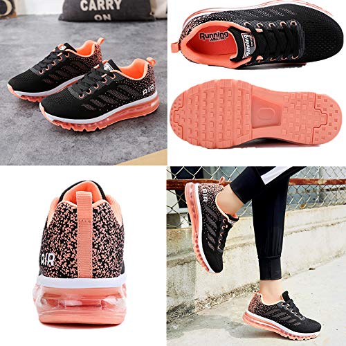 Air Zapatillas de Running para Hombre Mujer Zapatos para Correr y Asfalto Aire Libre y Deportes Calzado Unisexo Black Orange 36