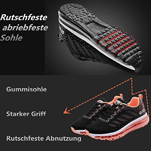 Air Zapatillas de Running para Hombre Mujer Zapatos para Correr y Asfalto Aire Libre y Deportes Calzado Unisexo Black Orange 36