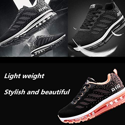 Air Zapatillas de Running para Hombre Mujer Zapatos para Correr y Asfalto Aire Libre y Deportes Calzado Unisexo Black Orange 36