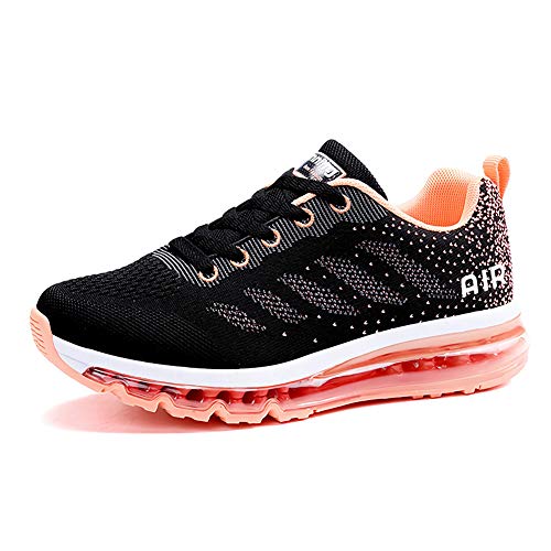 Air Zapatillas de Running para Hombre Mujer Zapatos para Correr y Asfalto Aire Libre y Deportes Calzado Unisexo Black Orange 36