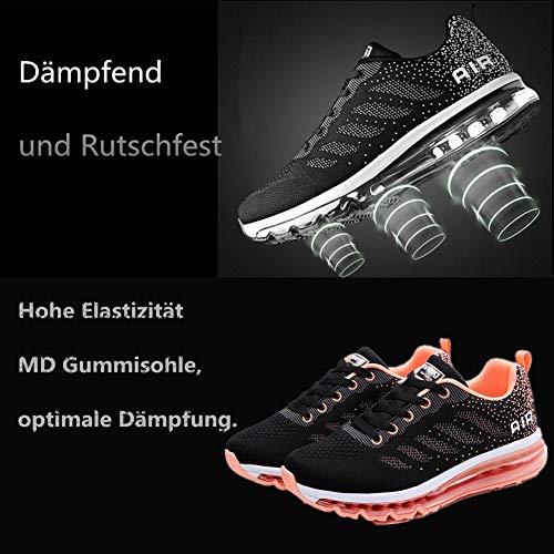 Air Zapatillas de Running para Hombre Mujer Zapatos para Correr y Asfalto Aire Libre y Deportes Calzado Unisexo Black Orange 36