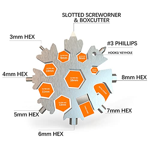 Aitsite Multi herramienta copo de nieve Tarjeta de la herramienta del copo de nieve Destornillador multi-herramienta de acero Llavero Abrebotellas Tarjeta (Plata)