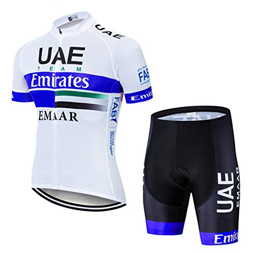 AJL UAE Team Blue Camiseta de Ciclismo para Hombre de Manga Corta de Verano, Racing Club Pro Road Mountain Bicycle Outdoor Bike Jersey, Combo de Ciclo de compresión de Secado rápido