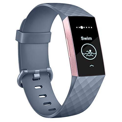 AK Correa para Fitbit Charge 3/Charge 3 SE, Reemplazo Ajustable Correa Accesorios Deporte para Fitbit Charge 3 (Y-Black+Blue Gray, Small)