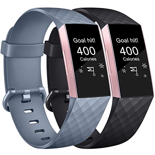 AK Correa para Fitbit Charge 3/Charge 3 SE, Reemplazo Ajustable Correa Accesorios Deporte para Fitbit Charge 3 (Y-Black+Blue Gray, Small)