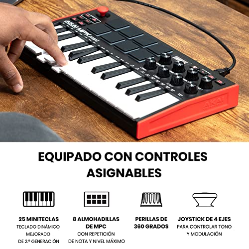 AKAI Professional MPK Mini MK3 - Teclado Controlador MIDI USB de 25 Teclas con 8 Drum Pads, 8 Perillas y Software de Producción Musical Incluido, Standard