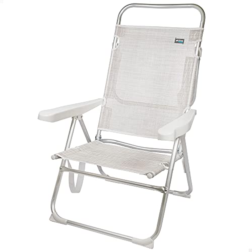 Aktive 53976 - Silla plegable alta con respaldo reclinable, Silla de playa, mide 63x57x99 cm, altura del asiento 33 cm, color beige, Aktive Beach, con asa de transporte