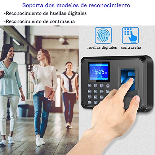 Aktivstar Máquina Fichar de Asistencia Biométrica de Huella Dactilar con Sistema Española Pantalla LCD Memoria de 8GB, con Capacidad de 1000 Huellas de fichar