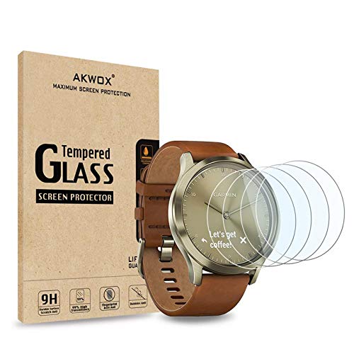 AKWOX [4 Unidades] Protector de Pantalla para Garmin Vivomove HR, [9H Dureza] Cristal Vidrio Templado para Garmin Vivomove HR Cristal Templado