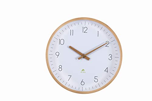 ALBA Hortree - Reloj de Pared (Haya, Vidrio, Madera Clara, Fondo Blanco, Medio)