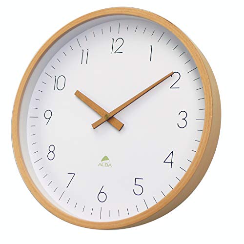 ALBA Hortree - Reloj de Pared (Haya, Vidrio, Madera Clara, Fondo Blanco, Medio)