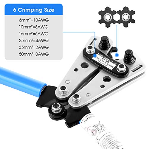 Alicates de Crimpado, Herramienta para Engarzar Cables de Trinquete, Crimpadora Terminales Electricos, Pinza de Engarce de Enchufe Profesional de 6-50 mm²