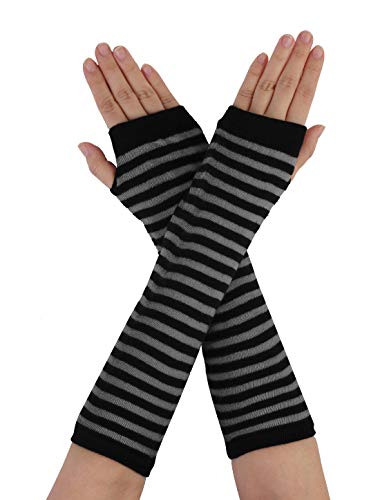 Allegra K Señoras invierno sin dedos pulgar agujero calentador de manos estiramiento fiesta codo guantes largos de punto Negro-Gris One Size