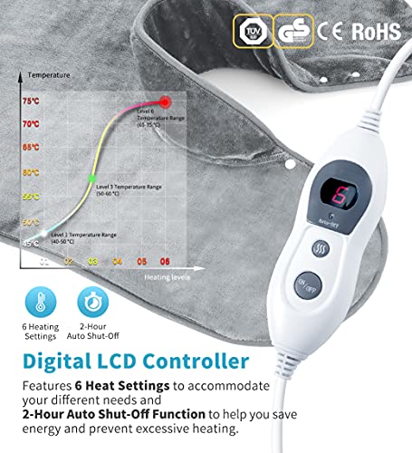 Almohadilla Eléctrica Térmica con Tecnología de Calentamiento Rápido y 6 Niveles de Temperatura, 60 * 90 cm Manta Electrica para el alivio del dolor de espalda