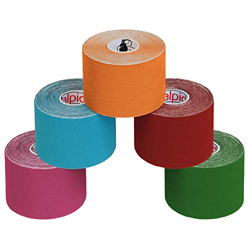 ALPIDEX 5 Rollos Cinta Kinesiología Tape 5 m x 5 cm Cinta Muscular E- Book Ejemplos Aplicación, Color:colores surtido