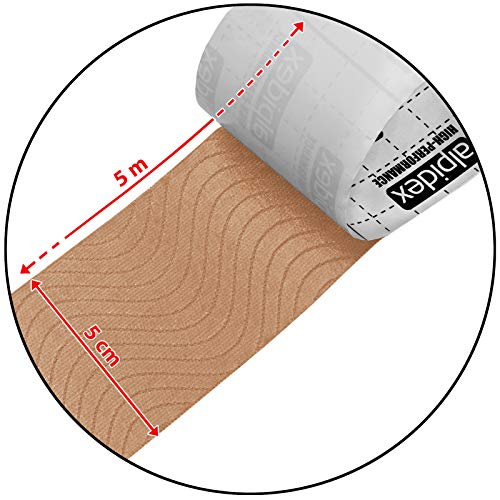 ALPIDEX Cinta Kinesiología Tape 5 m x 5 cm Cinta Muscular E- Book Ejemplos Aplicación, Color:de color carne, Cantidad:1 rollo