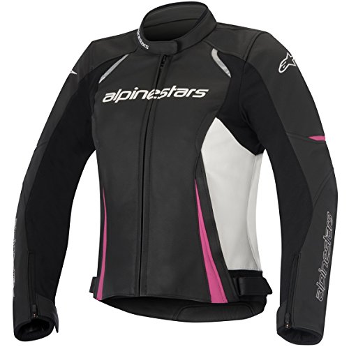 Alpinestars Chaqueta de motorista Stella Devon de piel, color negro, blanco, fucsia, negro/fucsia, talla 46