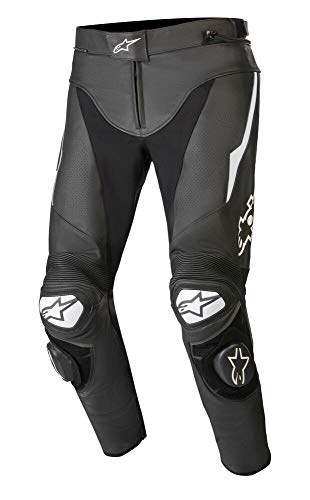 Alpinestars Pantalones de motocicleta Track V2 de piel para hombre, color negro/blanco, 58