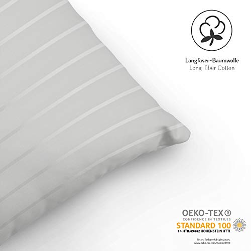 Alreya Mako Ropa de cama de raso, 240 x 220 cm, con rayas color gris, 100 % algodón, con cremallera YKK, supersuave, incluye solo ropa de cama