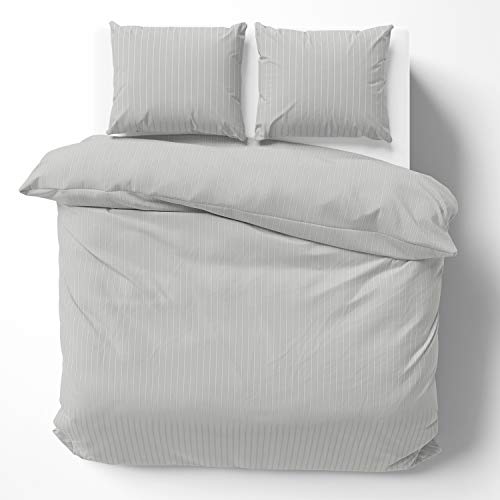 Alreya Mako Ropa de cama de raso, 240 x 220 cm, con rayas color gris, 100 % algodón, con cremallera YKK, supersuave, incluye solo ropa de cama
