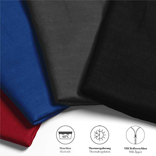 Alreya Mako Ropa de cama de raso, 240 x 220 cm, con rayas color gris, 100 % algodón, con cremallera YKK, supersuave, incluye solo ropa de cama