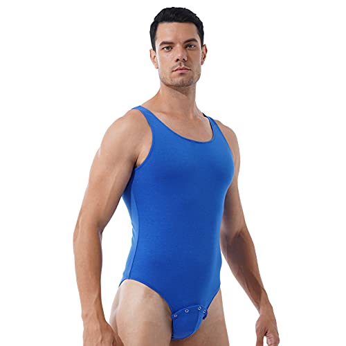 Alvivi Maillot Elástico de Gimnasia Hombre Adulto Body Leotardos Ritmica Danza Ballet sin Mangas Una Pieza Mono Liso Men Unitard Ropa Interior Deporte para Hombre R Azul Oscuro M