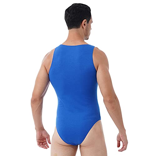 Alvivi Maillot Elástico de Gimnasia Hombre Adulto Body Leotardos Ritmica Danza Ballet sin Mangas Una Pieza Mono Liso Men Unitard Ropa Interior Deporte para Hombre R Azul Oscuro M