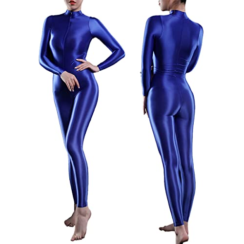 Alvivi Mujer Body Ajustado Manga Larga Monos Completos de Gimnasia Ritmica Leotardo de Patinaje Artistica Maillot de Danza Ballet Jumpsuit Bodysuit Azul One Size