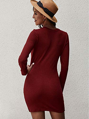AMABILEMIA Mini vestido sexy para mujer, vestido corto elegante de manga larga, vestido de noche ajustado, casual, vestido estilo tubo rojo DS221762 rojo L